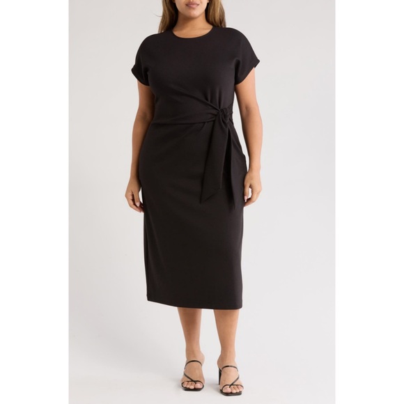 Nordstrom 🫐 Black Midi Plus Size Dress with Tie Waist - Picture 1 of 4